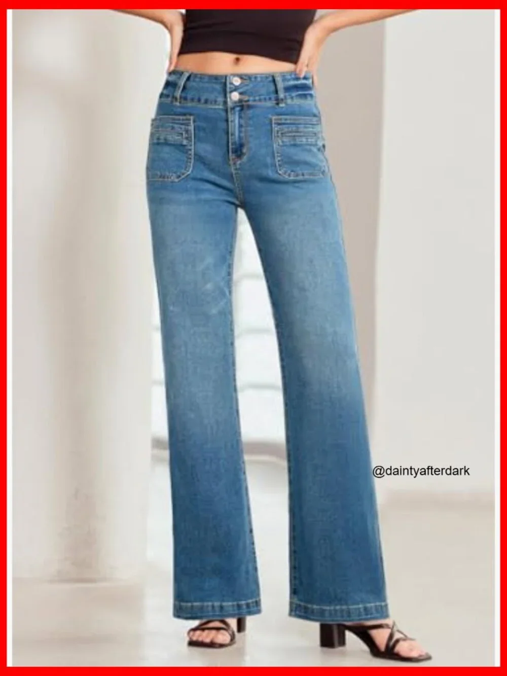 High Waisted Tummy Control Wide Leg Jeans Stretchy Cotton Blend - Picture 4 of 7